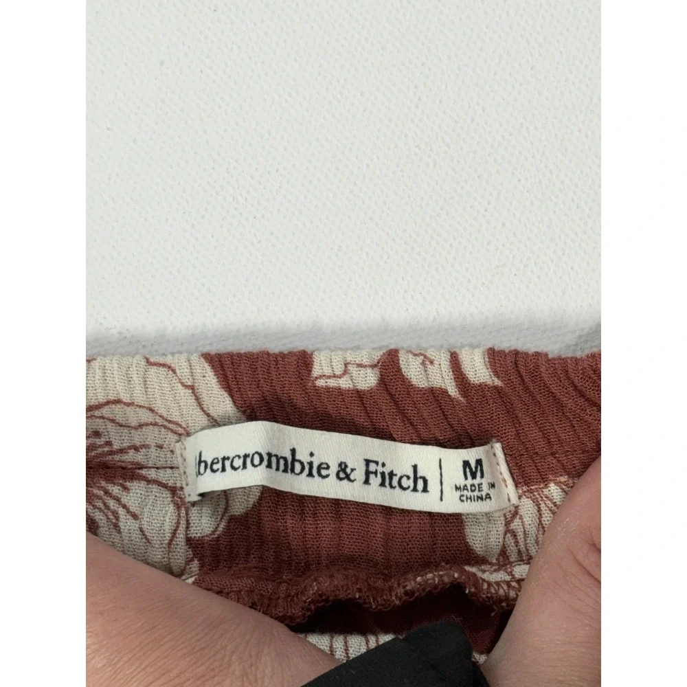 Abercrombie & Fitch Floral Maxi Dress M Rust Red Boho Tie Shoulder Deep V